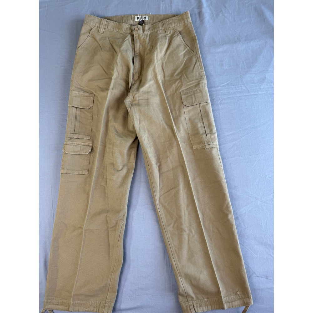 PJ Mark Cargo Pants Mens 38 Khaki Multi Pocket Tie Ankles‎ Outdoor Workwear Y2K
